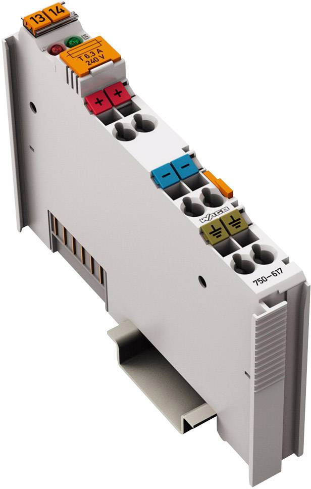 Un module électronique gris avec plusieurs connexions et différents marquages colorés sur sa surface supérieure.