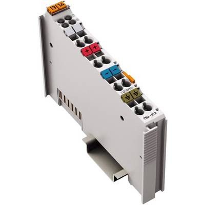 Bornier industriel avec plusieurs connexions codées par couleur pour les raccordements électriques, numéro de modèle '750-612' visible sur le côté.