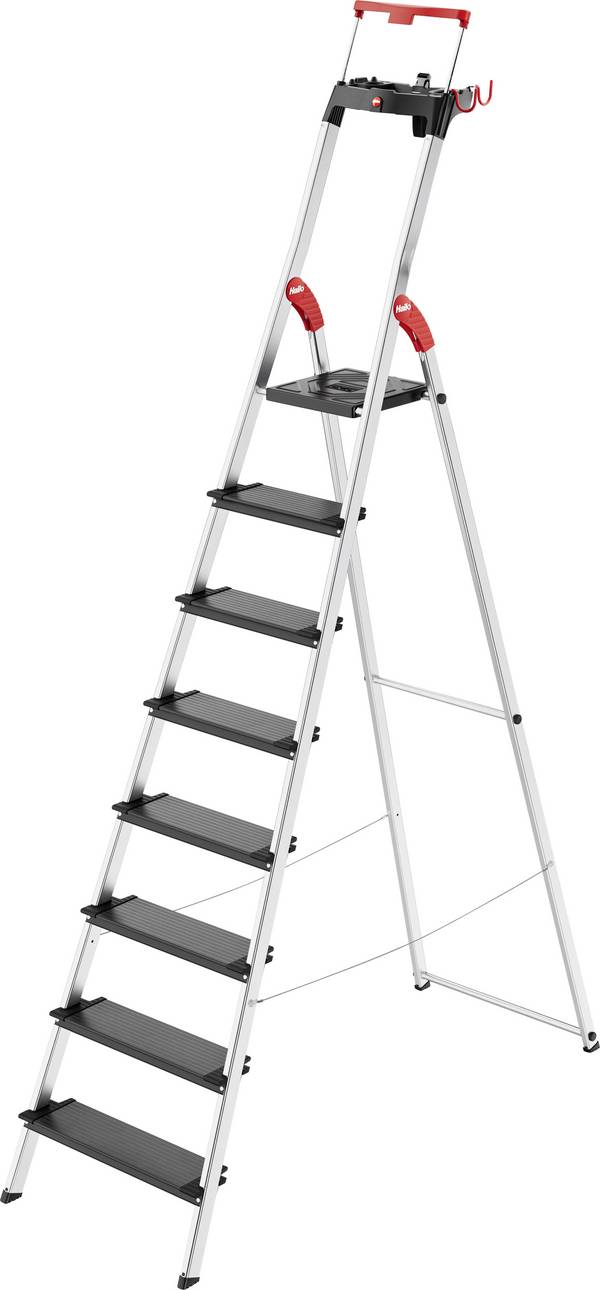 Hailo  L100 TOPLINE  8050-807  aluminium  Escabeau  plateau porte-outils inclus  Hauteur de travail (max.): 3.72 m  argent, noir, rouge  EN 131  10.1 kg