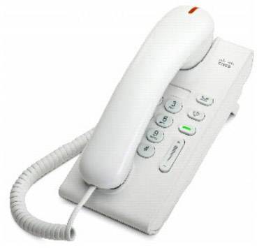 Un téléphone blanc à cordon avec un clavier numérique et un combiné posé sur sa base.