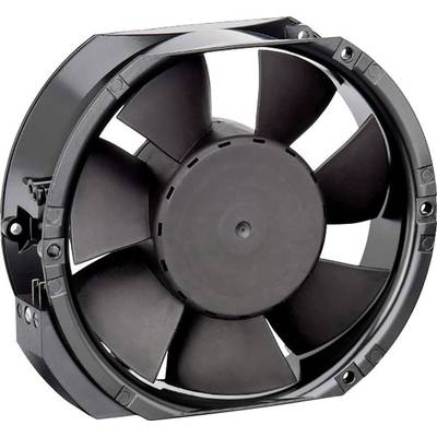 Ventilateur noir à sept pales dans un boîtier circulaire. Adapté aux applications de refroidissement dans les dispositifs électroniques.
