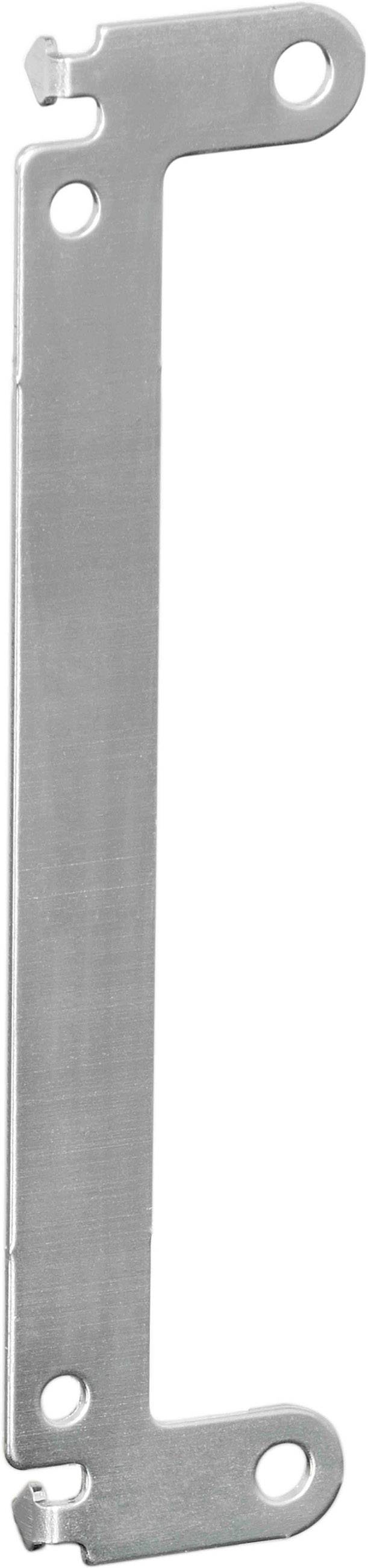 Un support métallique argenté, rectangulaire, avec quatre trous.