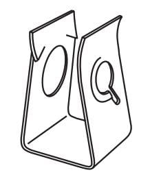 Dessin au trait d'un modèle présentant deux découpes circulaires situées sur des côtés opposés, probablement un élément d'un mécanisme de verrouillage ou d'un support.