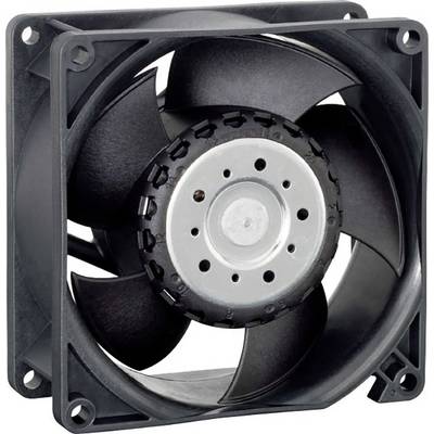 Un ventilateur d'ordinateur noir à cinq pales, installé dans un cadre carré, généralement utilisé pour refroidir des composants matériels.