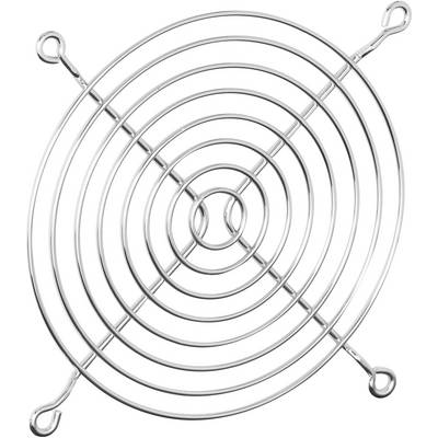 Dessous de plat rond en métal argenté, avec des cercles concentriques et quatre pieds recourbés.