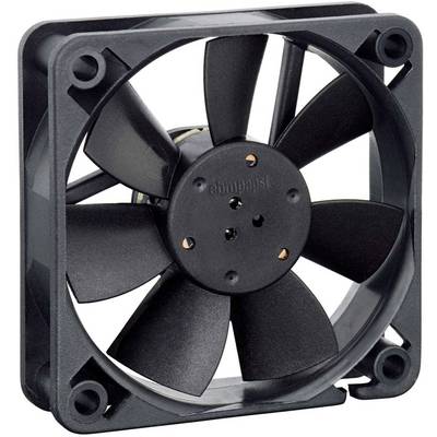 Ventilateur d'ordinateur noir avec sept pales de rotor dans un support carré, utilisé pour le refroidissement et la ventilation des appareils électroniques.