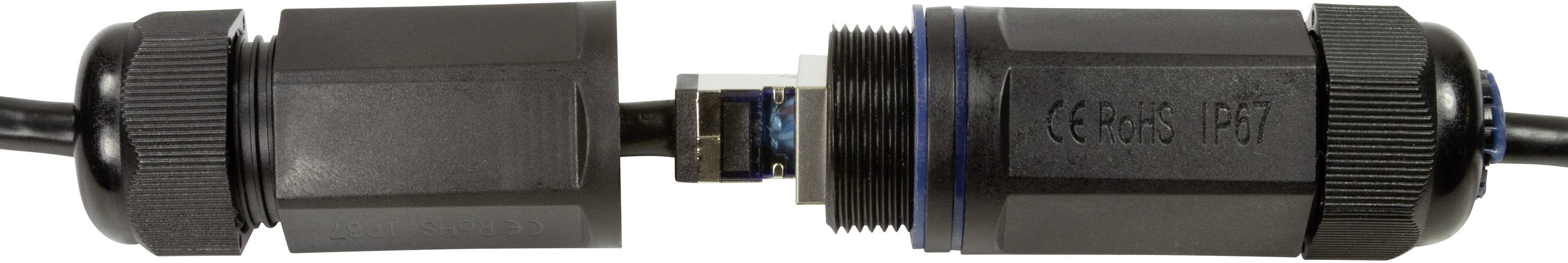 Un cordon noir avec deux fiches pouvant être connectées l'une à l'autre, probablement destiné à des appareils électroniques.