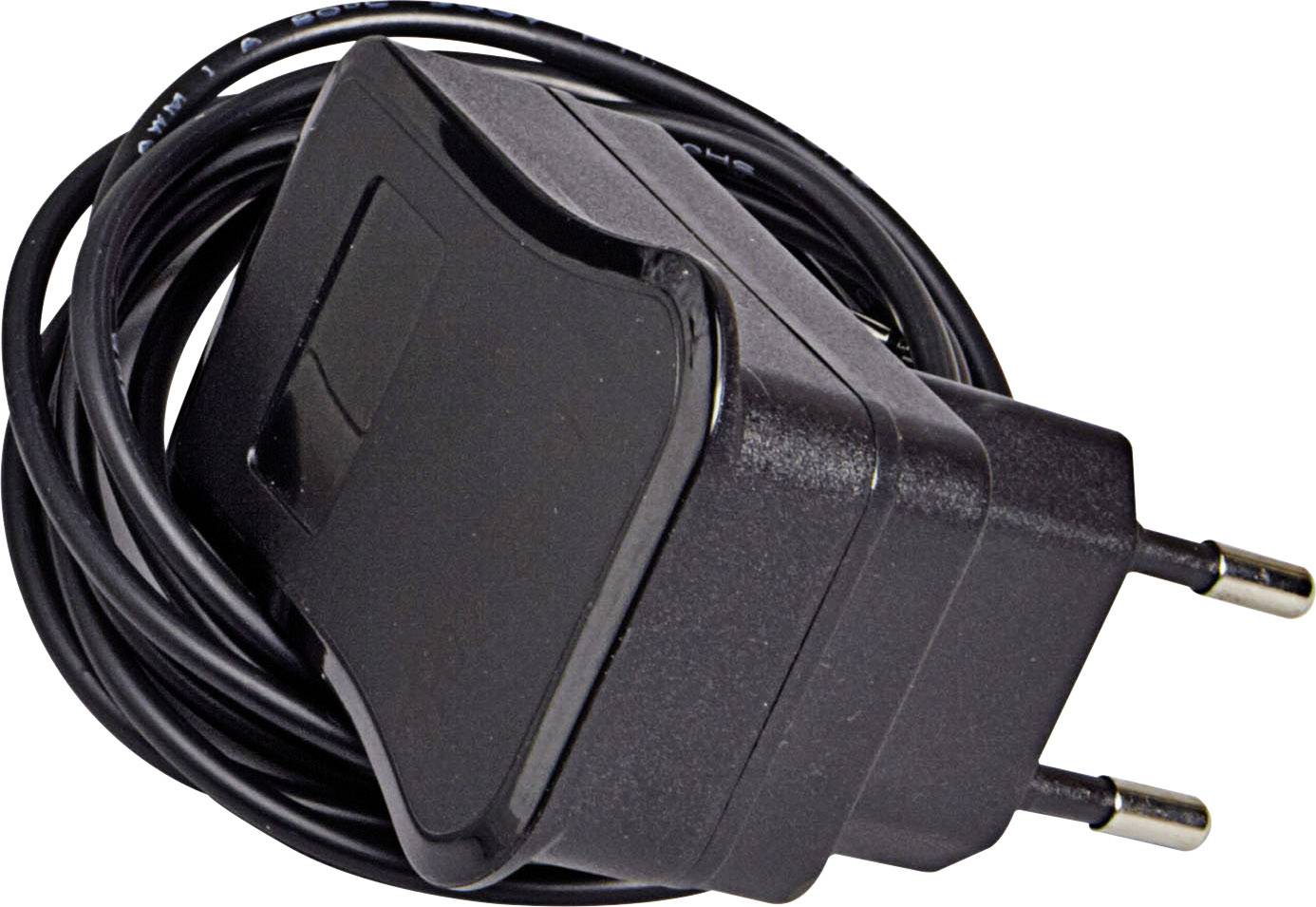 Adaptateur secteur noir avec fiche et câble long, adapté aux appareils électroniques.
