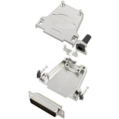 Connecteur métallique en pièces détachées pour l'assemblage. Comprend un capot, un boîtier et une barrette de broches, montrant les détails et la structure.