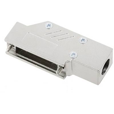 Boîtier métallique pour connecteur D-Sub, couleur argent, avec vis de fixation.