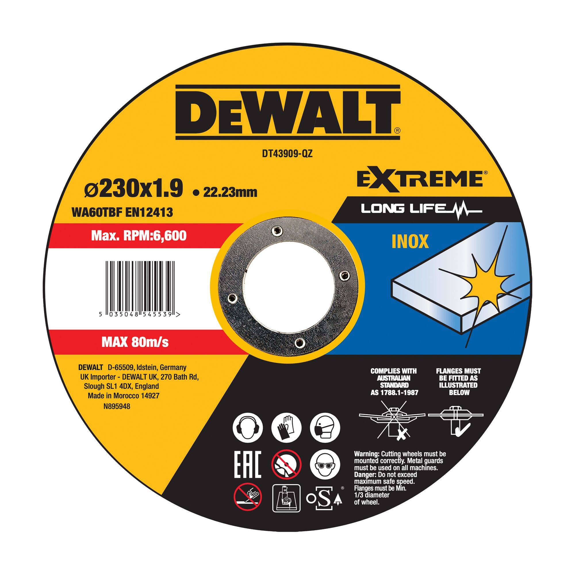 Disque à tronçonner 1 pièce DEWALT DT43909-QZ 230 mm 1 pc(s)