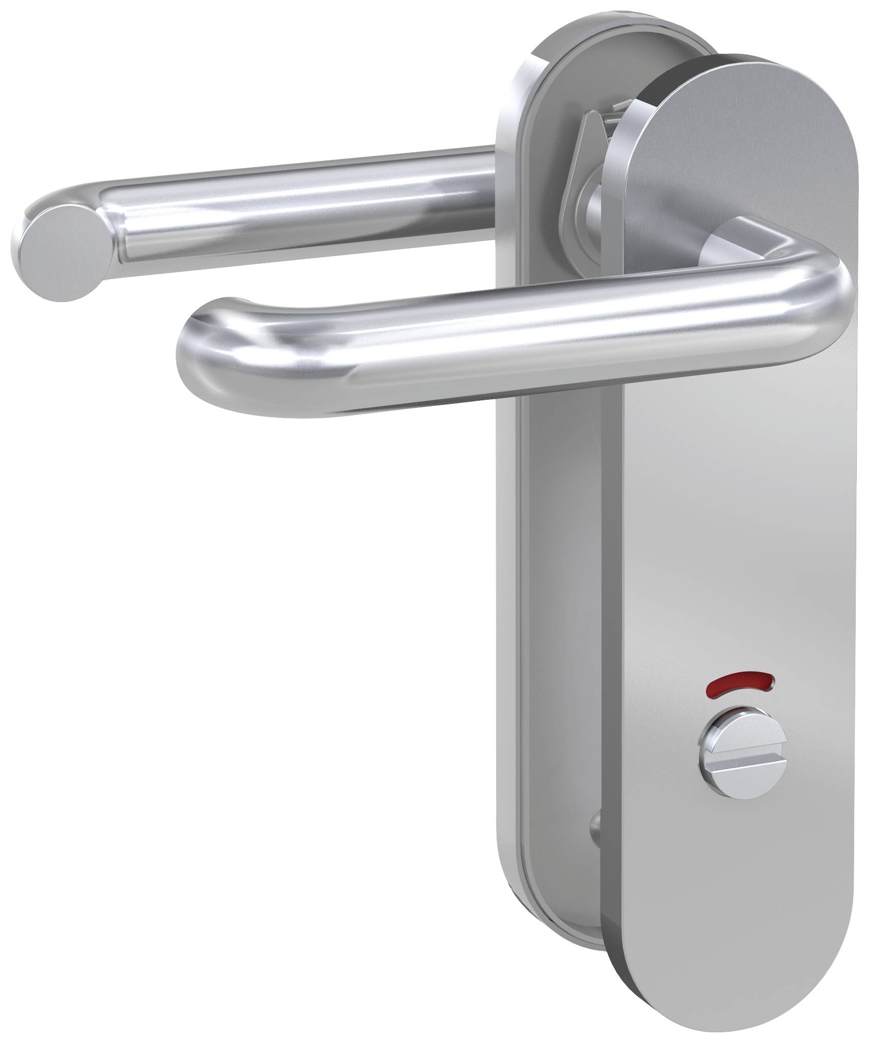 Poignée de porte en métal brillant avec bouton rond et indicateur de serrure.