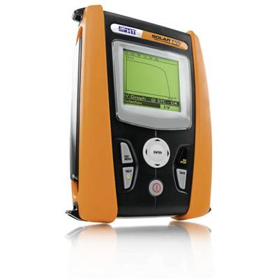 Appareil électronique de test solaire avec écran et boutons, affichant la courbe I-V pour l'analyse des installations solaires.