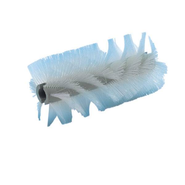 Brosse de rechange blanche aux poils bleus souples et au design spiralé, convenant au nettoyage industriel ou aux applications domestiques.