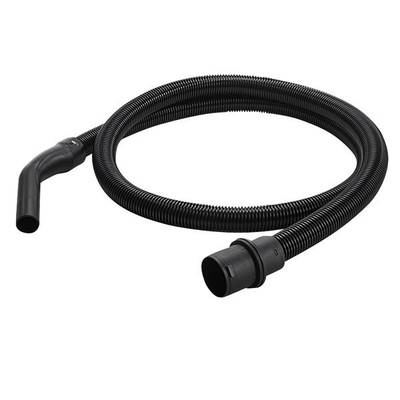 Un tuyau d'aspirateur noir et flexible, avec une extrémité courbée, adapté au raccordement à différents modèles d'aspirateurs.