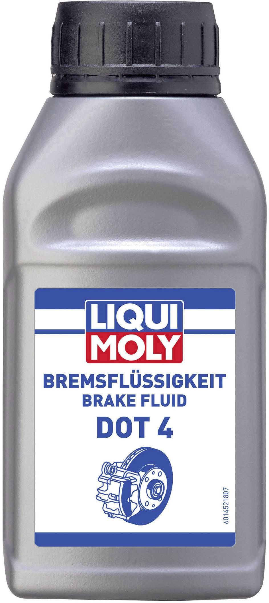 Bouteille de liquide de frein LIQUI MOLY, identifiée comme 'DOT 4'. Adapté aux véhicules, assurant des performances de freinage optimales.