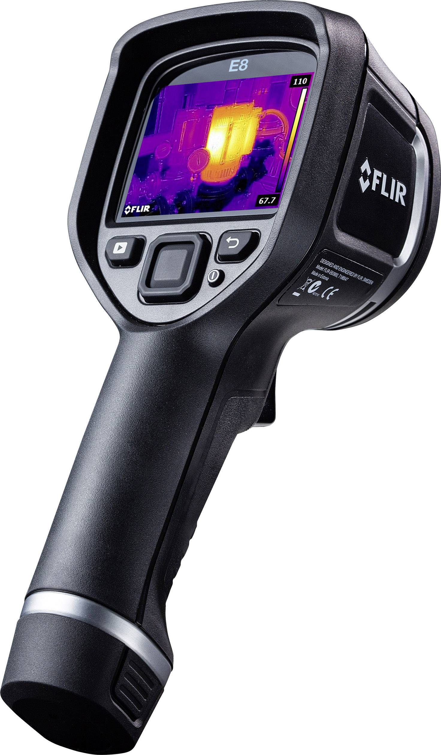 Caméra thermique portable, affichant la distribution de chaleur avec une échelle de couleurs sur l'écran. Principalement utilisée dans des applications techniques et de maintenance.