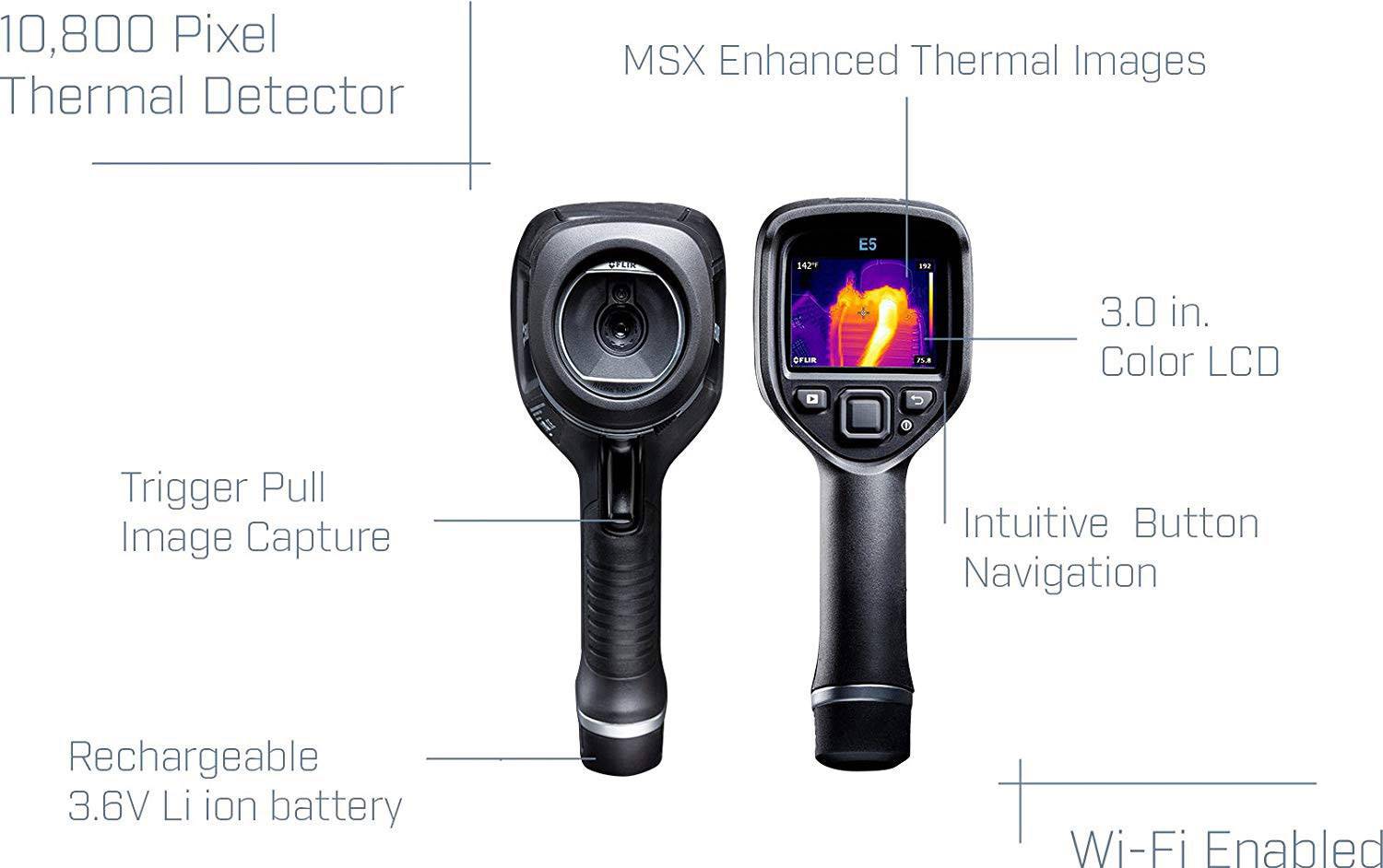 Une caméra thermique avec écran LCD couleur et navigation intuitive, détecteur de 10 800 pixels, rechargeable, compatible Wi-Fi.