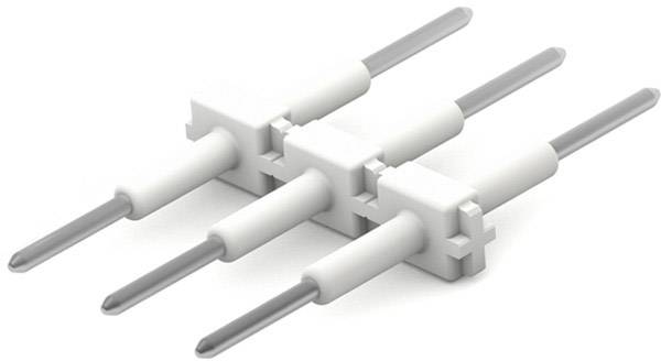 Un connecteur blanc à quatre pôles avec barrettes de broches, adapté aux connexions électriques dans les appareils électroniques.