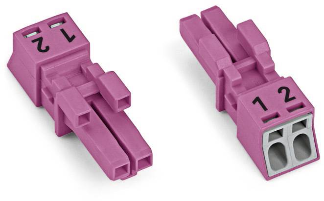 Deux fiches optiques roses avec les numéros '1' et '2', chacune dotée d'ouvertures de port doubles et de forme carrée, alignées parallèlement.