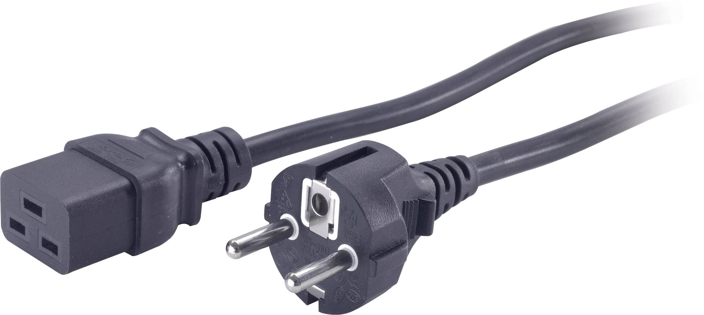 Un câble électrique avec une fiche Schuko et une fiche d'appareil IEC, couramment utilisé pour connecter des appareils à l'alimentation électrique.