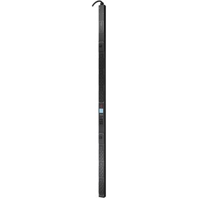 Barrette multiprise verticale noire avec plusieurs prises et affichage numérique central, adaptée aux salles de serveurs ou aux applications techniques.
