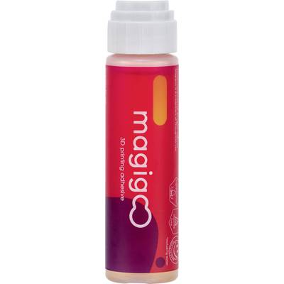 Une bouteille rouge portant l'inscription « magigoo adhésif pour impression 3D », un matériau adhésif pour imprimantes 3D.