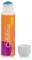 Bouteille avec une étiquette orange portant l'inscription « magigoo - adhésif pour impression 3D ». Couvercle blanc à côté, applicateur visible en haut.