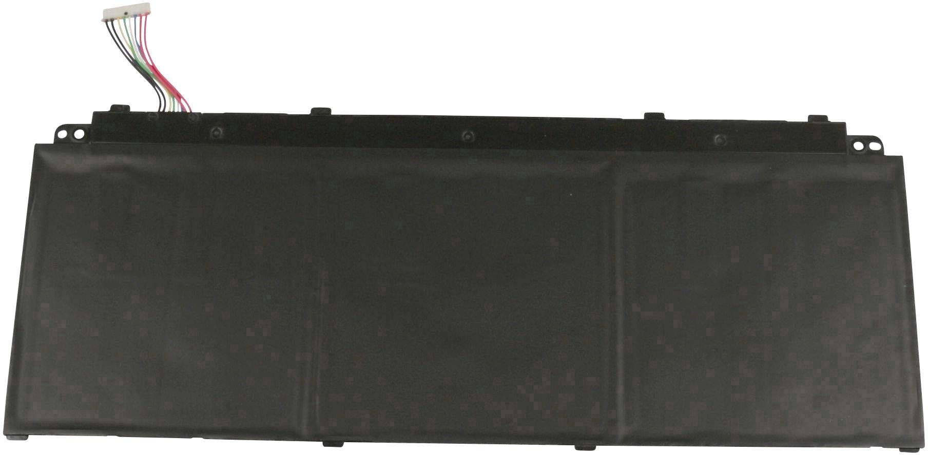 Batterie rectangulaire pour ordinateur portable avec plusieurs cellules, comprenant des câbles de connexion colorés sur le bord supérieur.