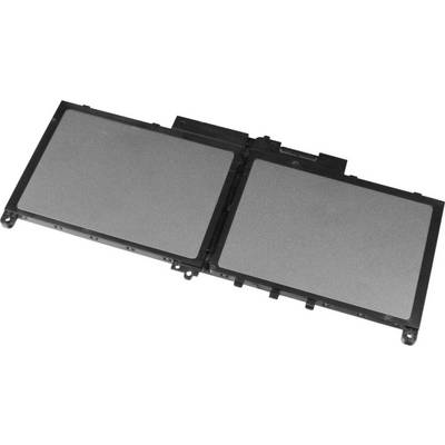 Un accumulateur rectangulaire pour ordinateur portable avec deux cellules connectées, boîtier en plastique noir et surface métallique, prêt à être installé.