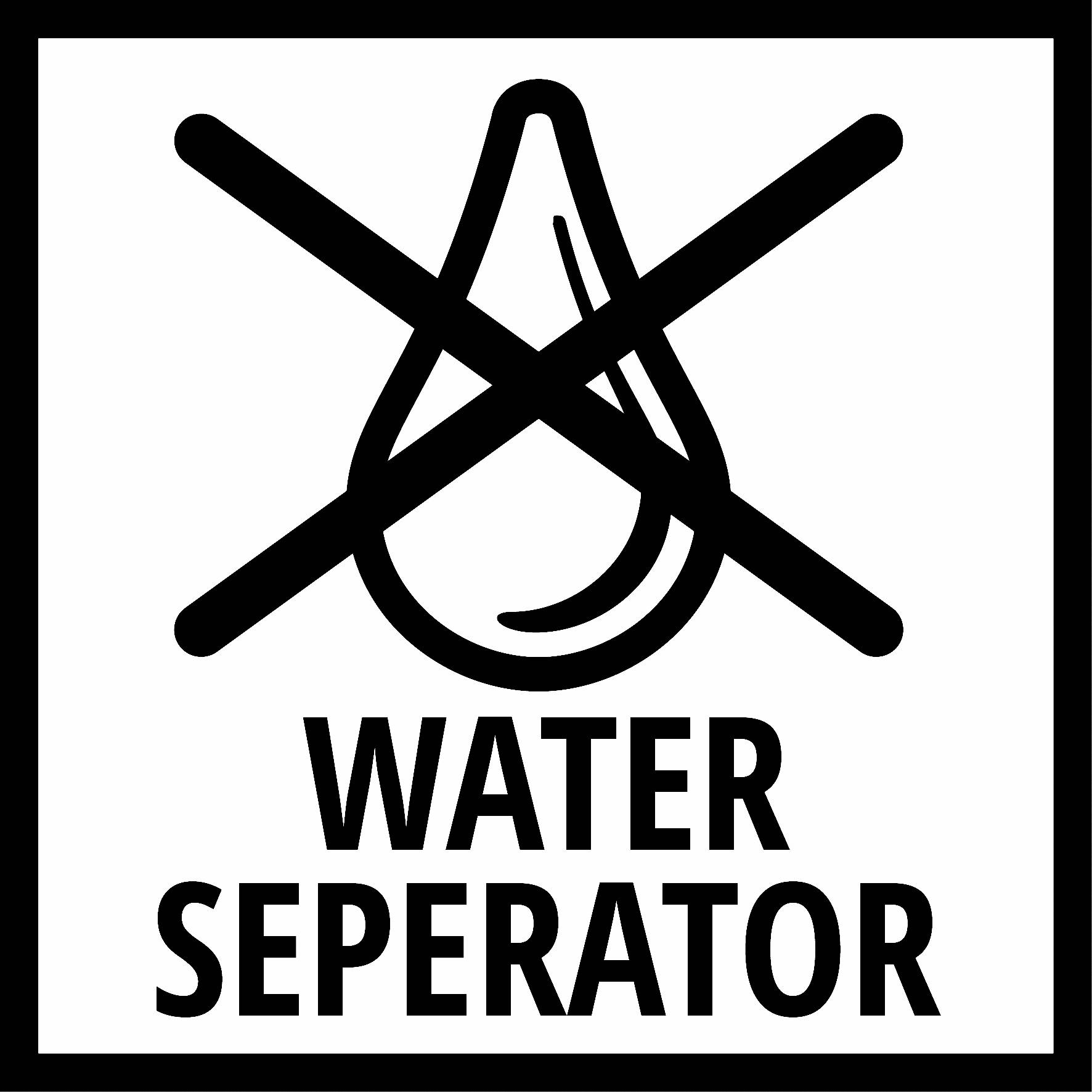 Symbole noir et blanc avec une goutte barrée au-dessus du texte 'SÉPARATEUR D'EAU'