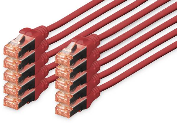 Digitus DK-1644-020-R-10 RJ45 Câble réseau, câble patch CAT 6 S/FTP 2.00 m rouge feuille de blindage, blindage total, blindé, sans halogène, simplex, blindage double, torsadé par paire 10 pc(s)