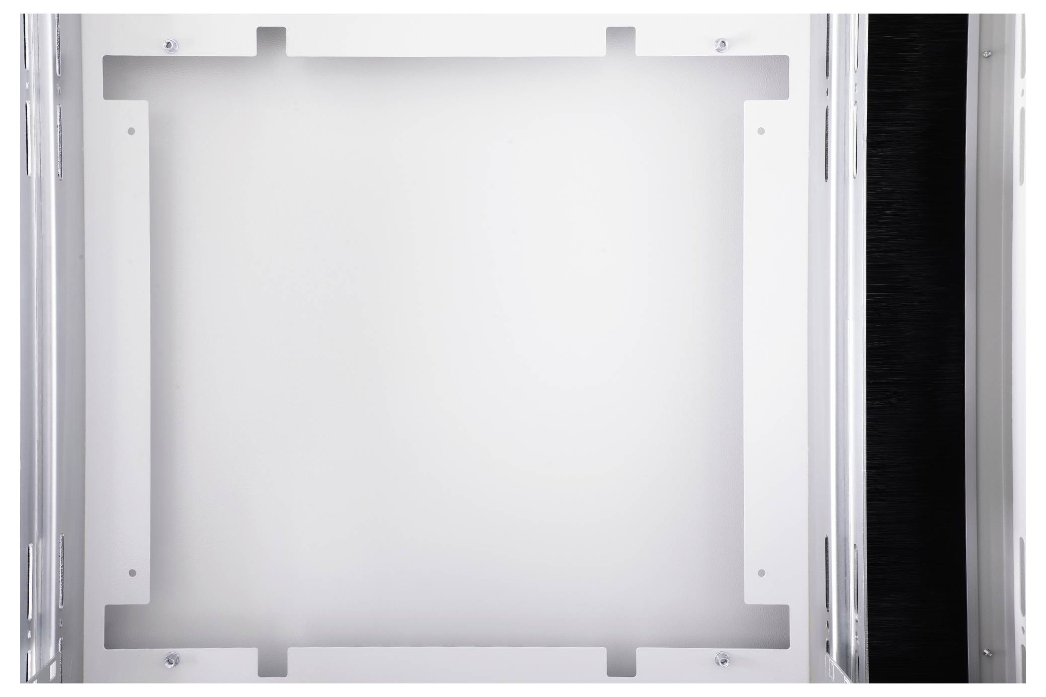 Un panneau carré blanc et vide dans un cadre avec des vis visibles aux coins.