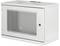 Boîte métallique blanche rectangulaire avec façade perforée et serrure à clé sur le côté. Conçue pour la ventilation et la sécurité.