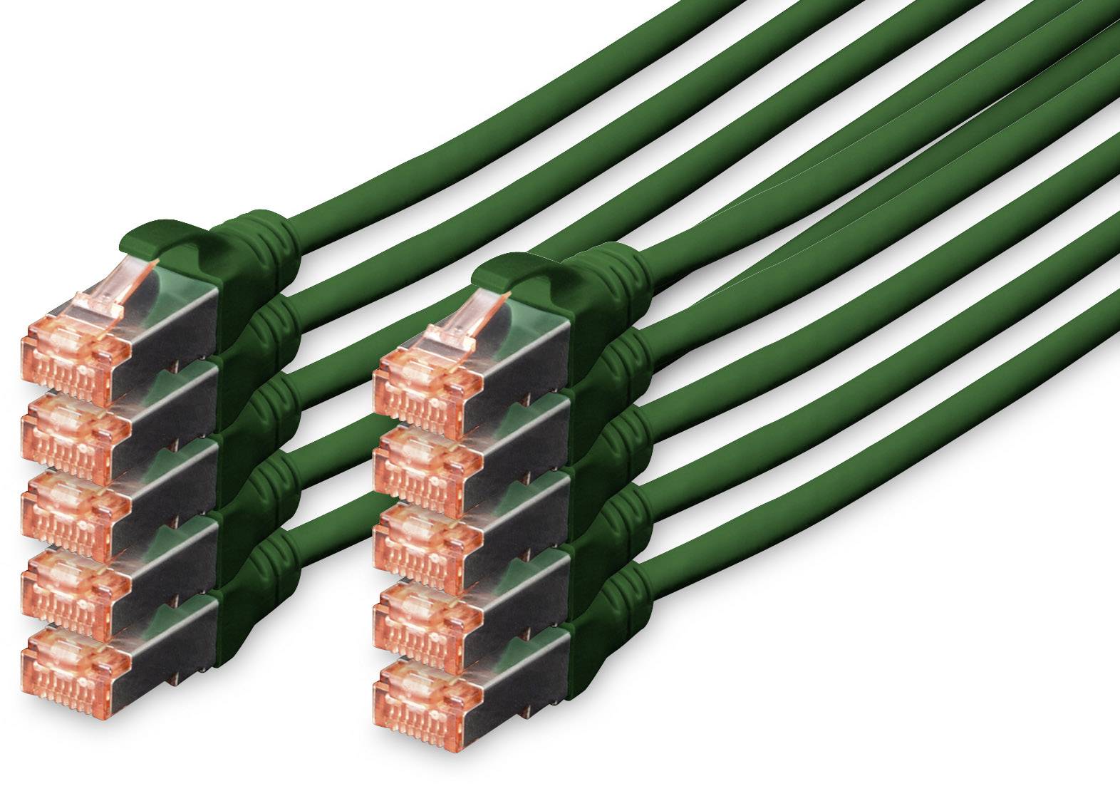 Digitus DK-1644-0025-G-10 RJ45 Câble réseau, câble patch CAT 6 S/FTP 0.25 m vert feuille de blindage, blindage total, blindé, sans halogène, simplex, blindage double, torsadé par paire 10 pc(s)