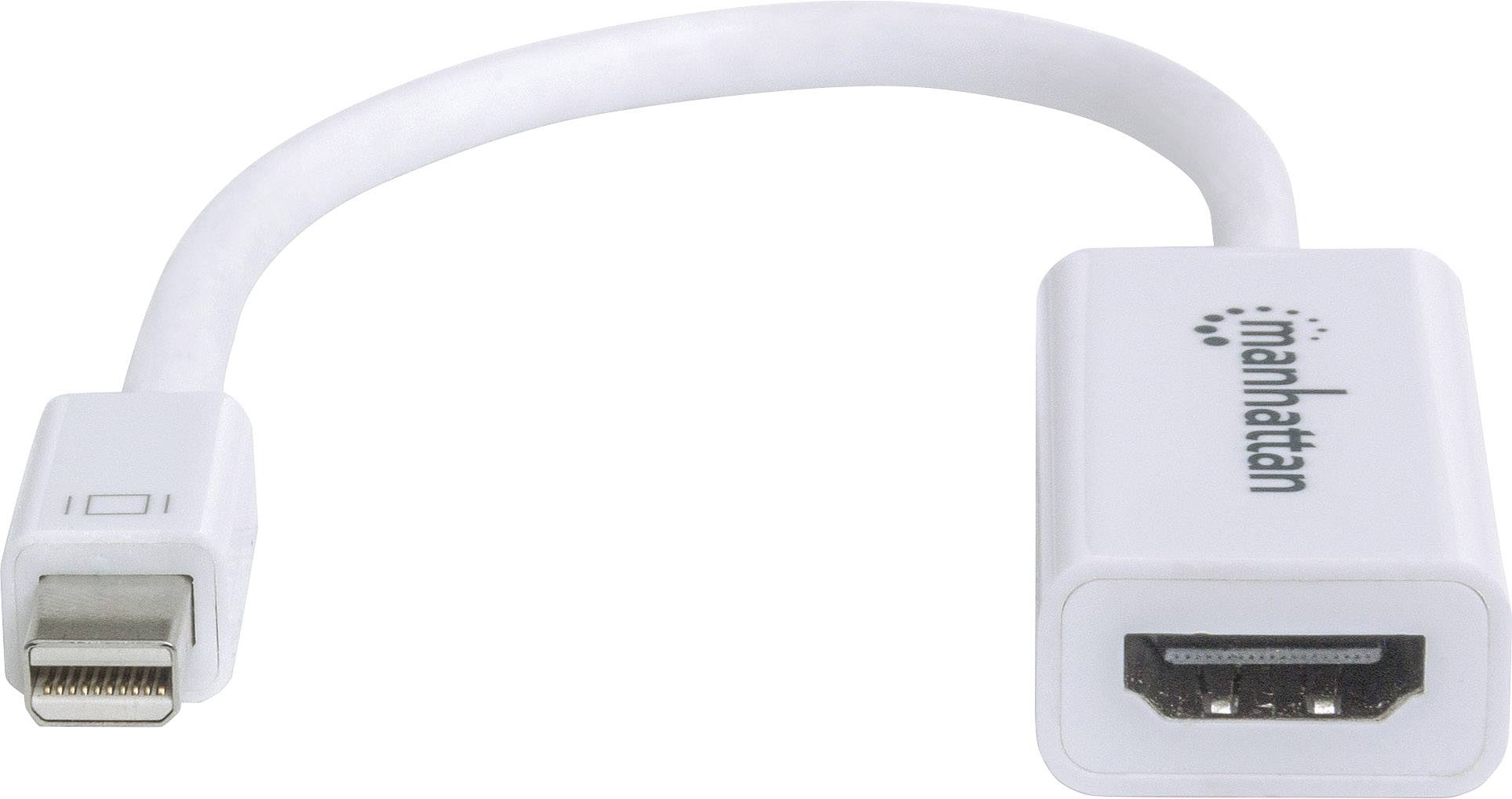 Un adaptateur blanc avec une fiche Mini DisplayPort d'un côté et un port HDMI de l'autre. Conçu pour les connexions vidéo.