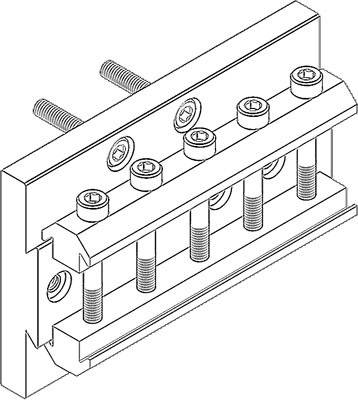Dessin technique d'un mécanisme de fixation avec vis et boulons, montrant les composants et leur disposition dans l'ensemble mécanique.
