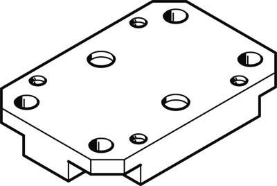 Un composant technique rectangulaire avec plusieurs trous ronds et des encoches sur les bords.