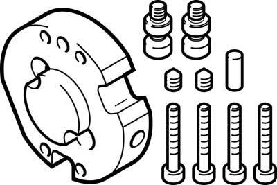 Dessin technique de pièces mécaniques, comprenant une pièce circulaire, des vis et des écrous, pour l'assemblage.