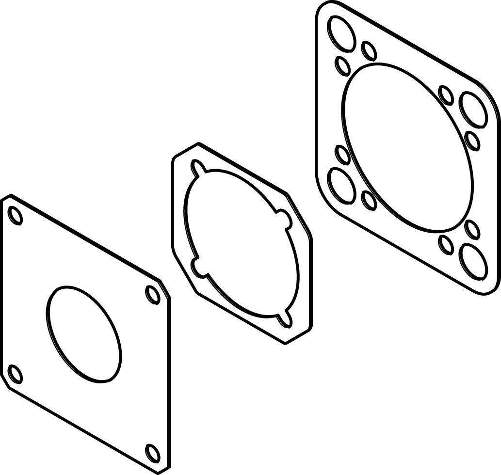 Ensemble de joints en trois parties montré par stratification, composé de formes rectangulaires et ovales, adapté aux applications mécaniques.