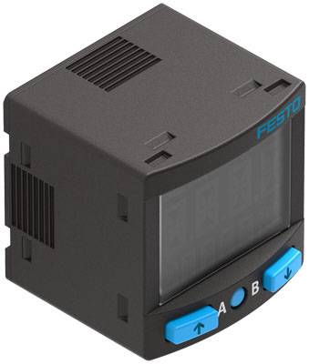Petit appareil électronique noir avec un écran et des touches bleues, portant les inscriptions 'A' et 'B'. Nom du fabricant 'Festo' en haut à droite.
