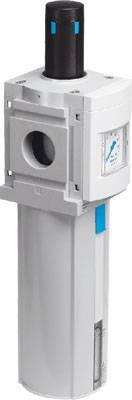 Filtre à air avec manomètre, récipient cylindrique, utilisé pour l'élimination des impuretés dans les systèmes à air comprimé.