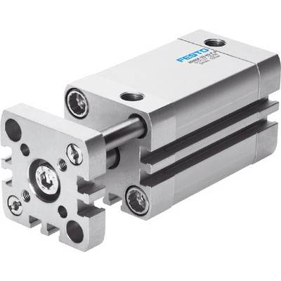Cylindre pneumatique argenté avec logo Festo en haut, deux tiges parallèles et des articulations sphériques fixées sur le côté.
