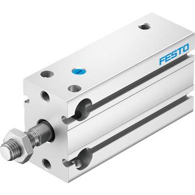 Cylindre pneumatique argenté de Festo, de forme rectangulaire avec vis apparente et trous de fixation.
