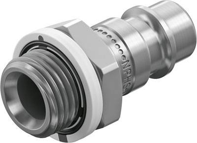 Connecteur rapide métallique fileté avec joint d'étanchéité, adapté aux systèmes pneumatiques ou hydrauliques.