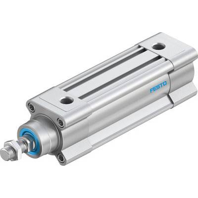 Un cylindre pneumatique en métal avec un joint bleu et le logo Festo, illustrant un élément de construction typique dans les applications industrielles.