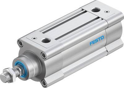 Le cylindre représente un vérin pneumatique de Festo, avec le piston visible.