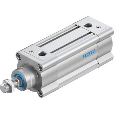 Le cylindre représente un vérin pneumatique de Festo, avec le piston visible.