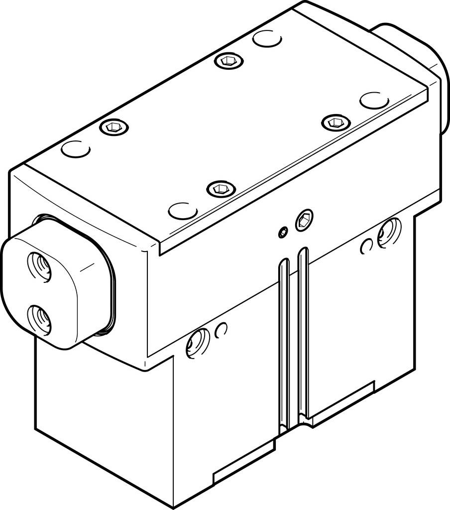 Un diagramme technique d'un composant mécanique rectangulaire à bords arrondis avec plusieurs perçages symétriques.