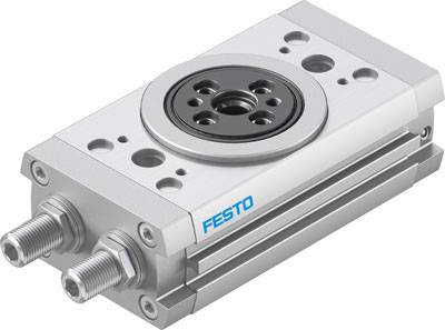 Un vérin pneumatique de Festo avec bride de rotation et plusieurs raccordements pour applications industrielles.
